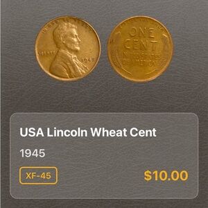 1945 USA Lincoln Wheat Cent Coin